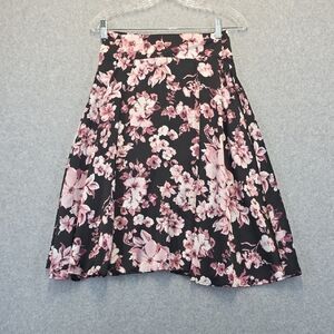 Rainbow Black Pink Floral A-Line Skirt Women’s Medium Made in USA